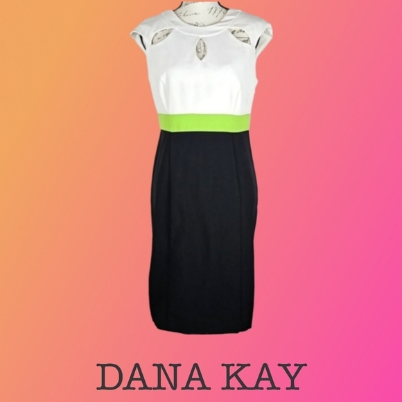 Retro Midi Dress with Teardrop Cutouts & Colorblock White, Green, Black - Picture 1 of 4
